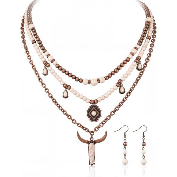 Jewelry - Women's White 1 Couture's Jewelry Set Cowgirl Vintage Western Necklace Earring